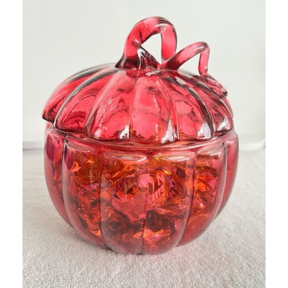 VTG Pink Glass Pumpkin Candy Dish Storage Container 5.5"D x 6"H Trinket Dish - Picture 7 of 12